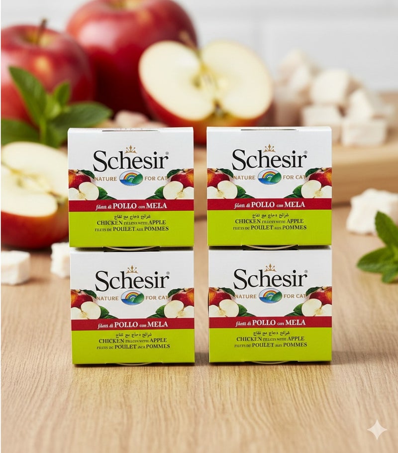 شيسر شيزير طعام القطط الطبيعي – فيليه الدجاج مع التفاح – طعام رطب فاخر – مكونات طبيعية وفاكهة حقيقية – 4 × 75 جم - Image 1